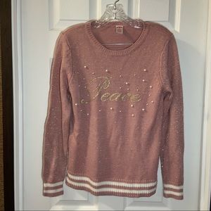 Holiday Time Pink/White “Peace” Pullover Christmas Sweater S